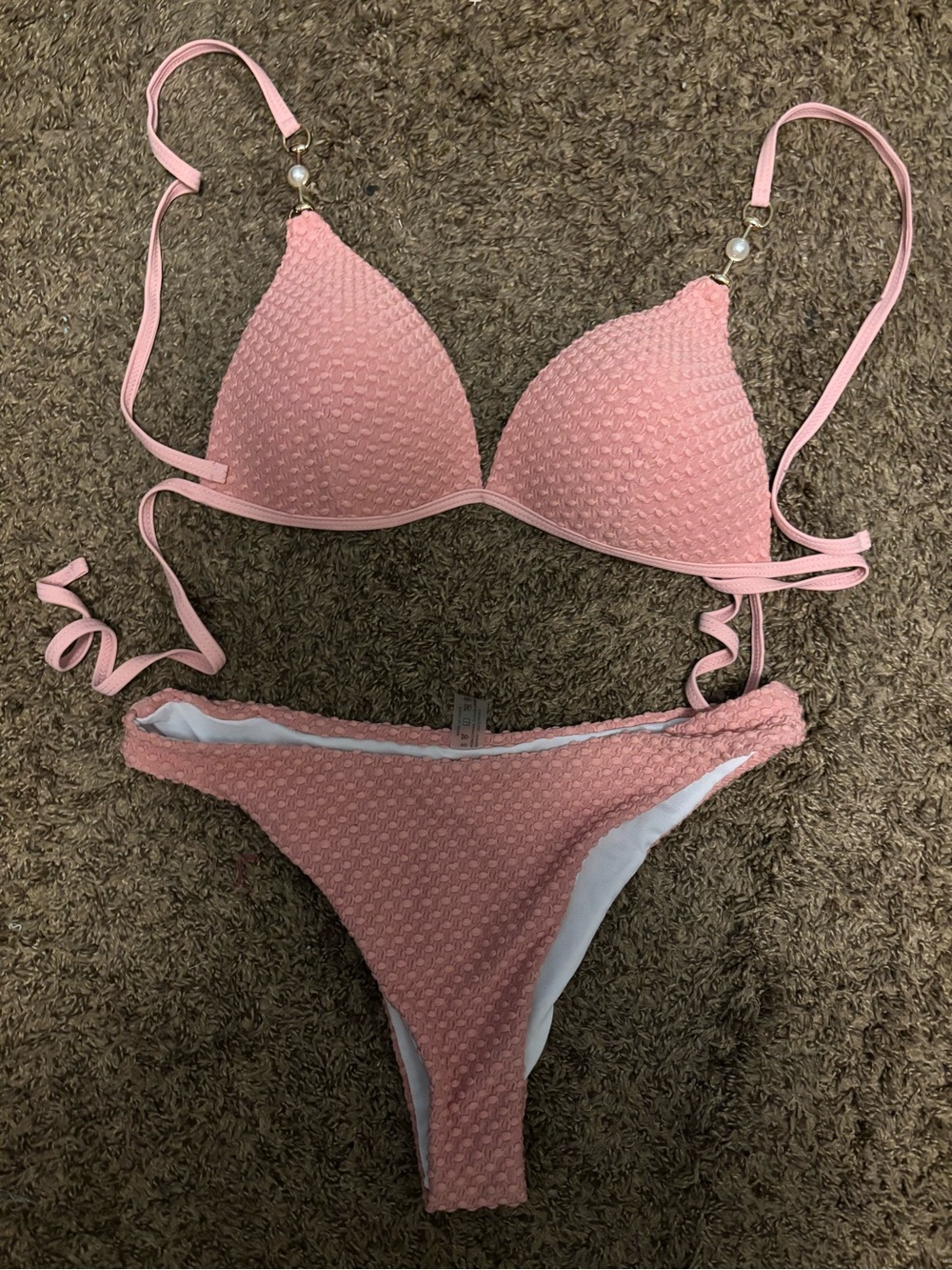 SHEIN Pink Textured Triangle Bikini Set
